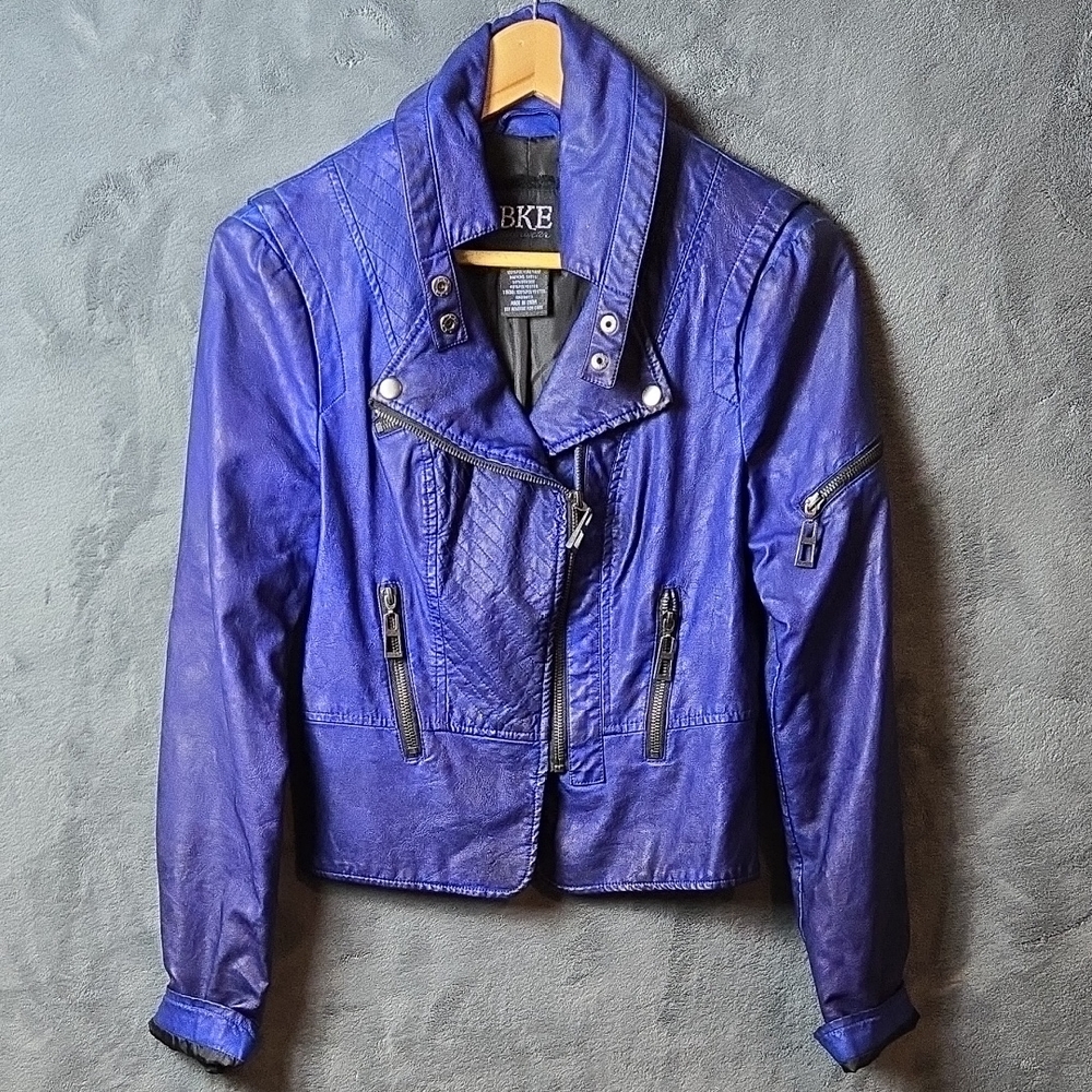 BKE Women's Deep Blue Leather Jacket
